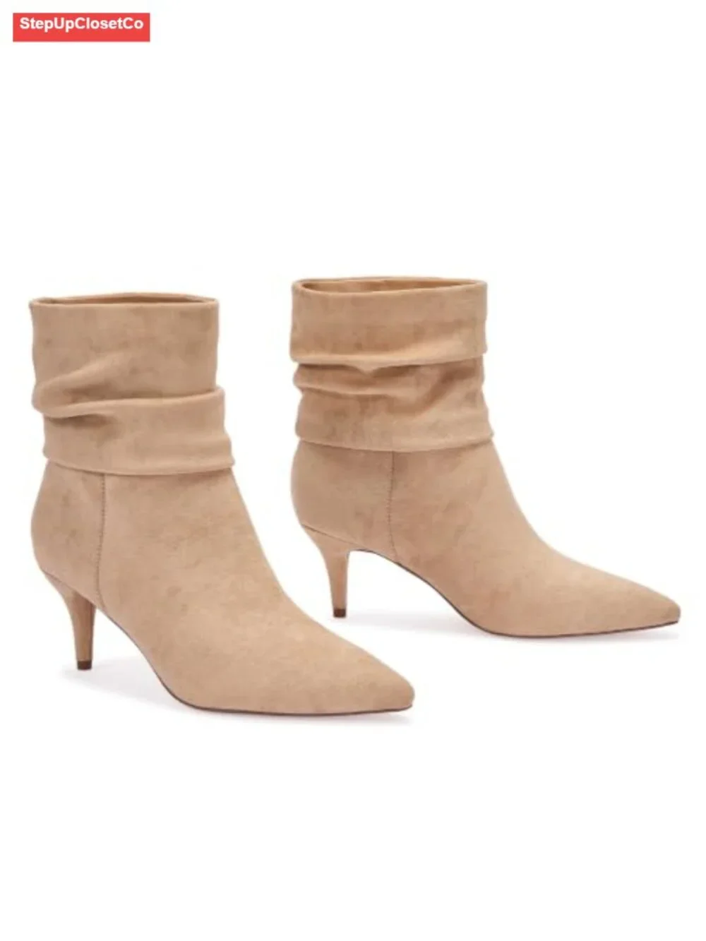 Slouch Ankle Boots Pointed Toe Mid Heel Dress Booties Suede Microfiber Slip-On